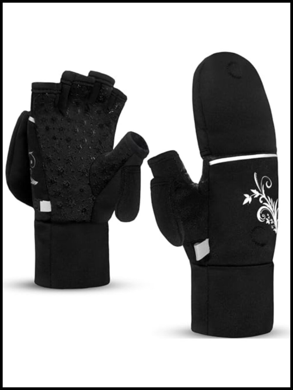 Convertible Running Mittens Fingerless Winter Gloves Polyester Spandex